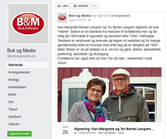 Signering hos Bok og Media, Akersgt. 47, Oslo fra kl 13, lørdag 25. november
